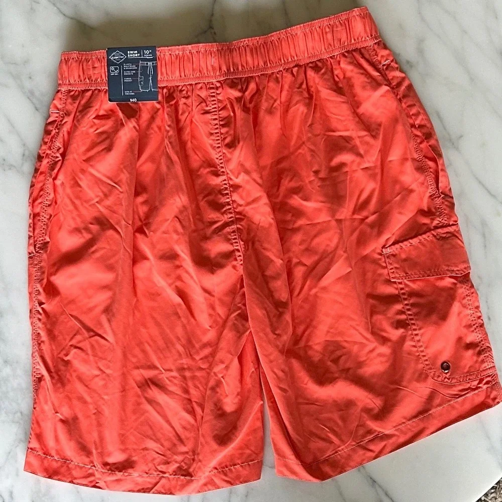 NWT‎ St Johns Bay Mens Cargo Swim Trunks Dubarry Coral Pink UPF 50+ Large